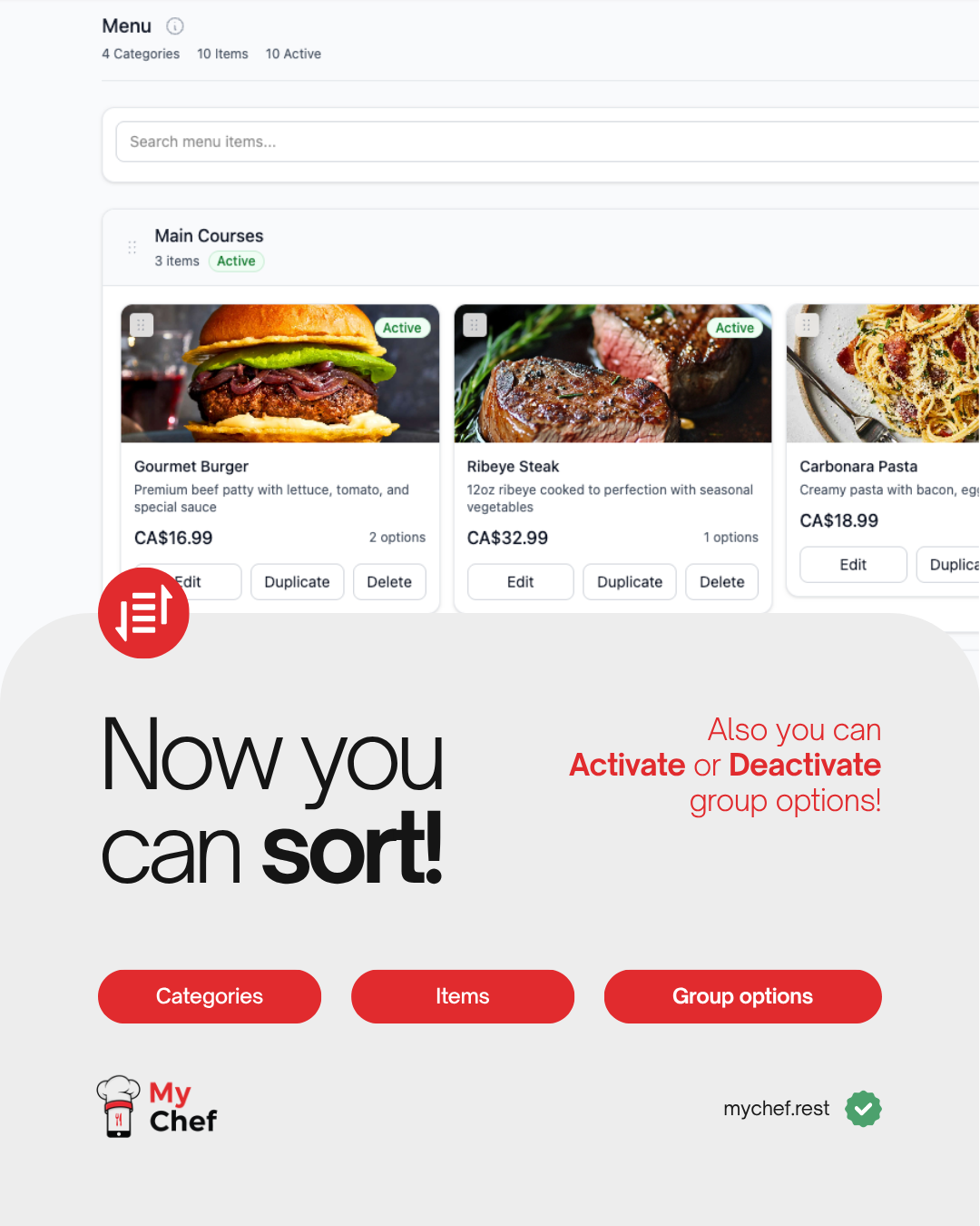 My Chef Introduces Easier Menu Sorting and Group Option Management